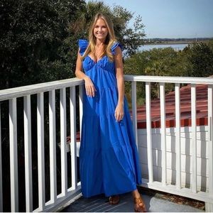 English Factory royal blue ruffle maxi dress